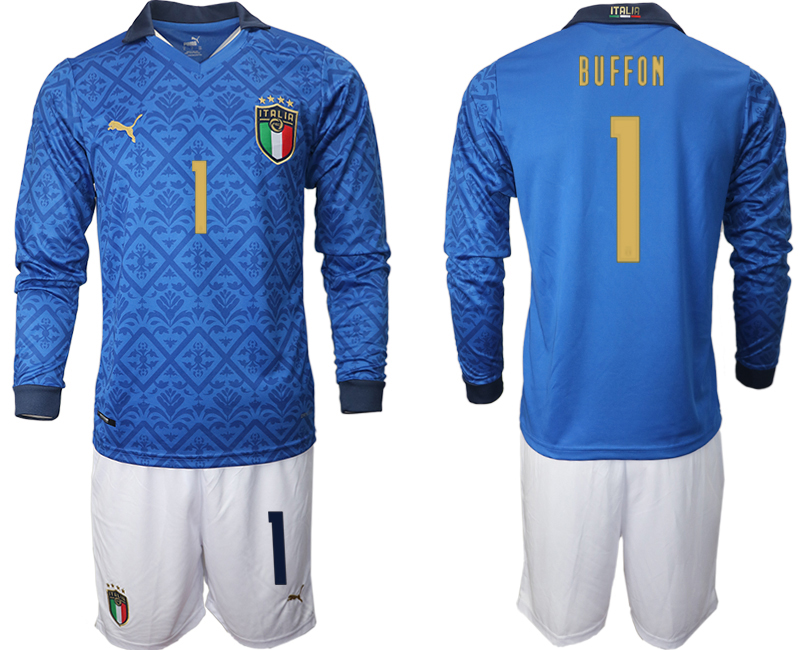 Men 2021 European Cup Italy home Long sleeve #1 soccer jerseys